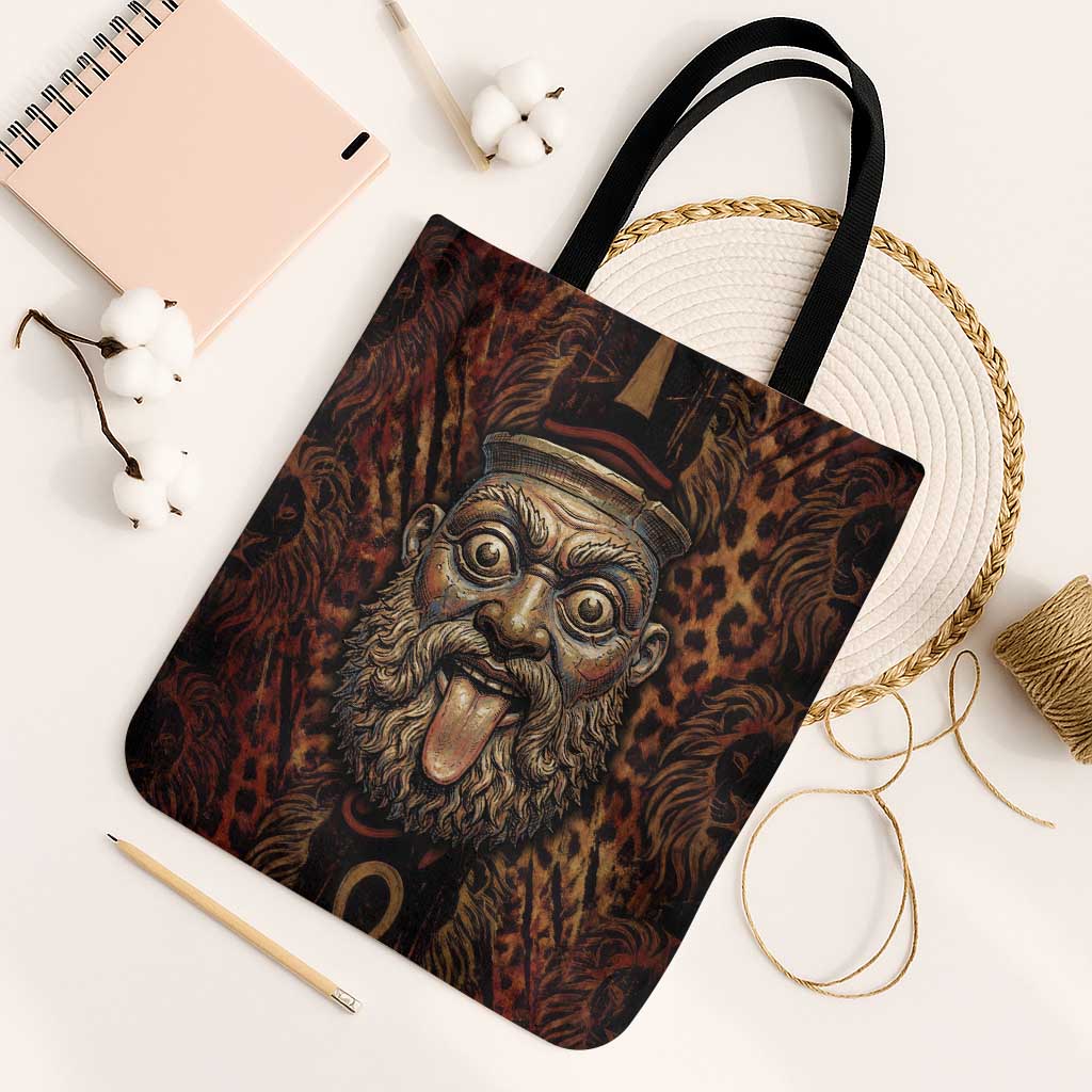 Bes Ancient Egyptian Tote Bag with Leopard Print Ankh and Eye of Horus Egyptian Deity Tribute - Wonder Print Shop