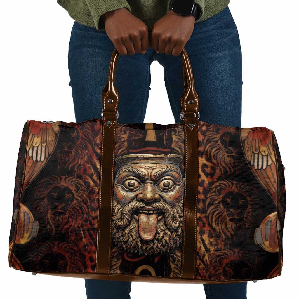 Bes Ancient Egyptian Travel Bag with Leopard Print Ankh and Eye of Horus Egyptian Deity Tribute - Wonder Print Shop