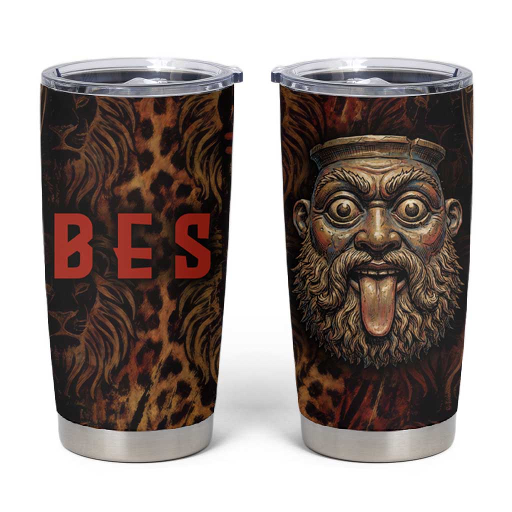 Bes Ancient Egyptian Tumbler Cup with Leopard Print Ankh and Eye of Horus Egyptian Deity Tribute - Wonder Print Shop