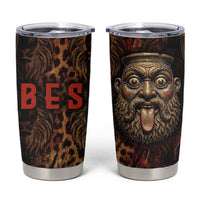 Bes Ancient Egyptian Tumbler Cup with Leopard Print Ankh and Eye of Horus Egyptian Deity Tribute - Wonder Print Shop