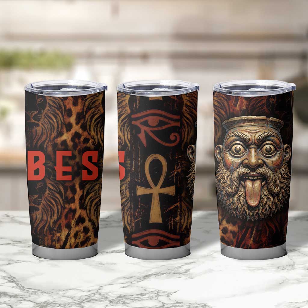 Bes Ancient Egyptian Tumbler Cup with Leopard Print Ankh and Eye of Horus Egyptian Deity Tribute - Wonder Print Shop