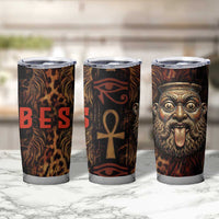 Bes Ancient Egyptian Tumbler Cup with Leopard Print Ankh and Eye of Horus Egyptian Deity Tribute - Wonder Print Shop