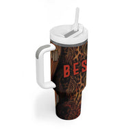 Bes Ancient Egyptian Tumbler With Handle with Leopard Print Ankh and Eye of Horus Egyptian Deity Tribute - Wonder Print Shop