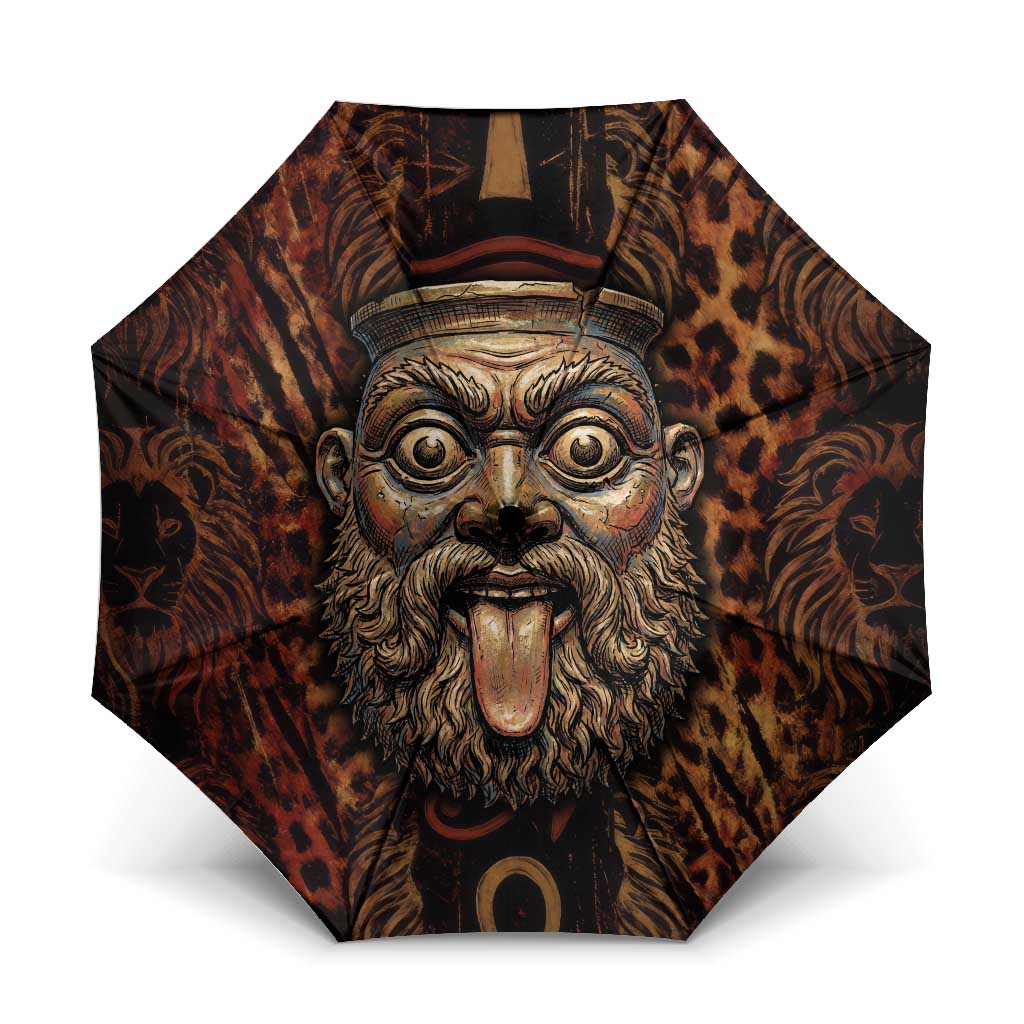 Bes Ancient Egyptian Umbrella with Leopard Print Ankh and Eye of Horus Egyptian Deity Tribute - Wonder Print Shop