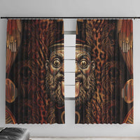 Bes Ancient Egyptian Window Curtain with Leopard Print Ankh and Eye of Horus Egyptian Deity Tribute - Wonder Print Shop