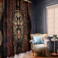 Bes Ancient Egyptian Window Curtain with Leopard Print Ankh and Eye of Horus Egyptian Deity Tribute - Wonder Print Shop