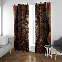 Bes Ancient Egyptian Window Curtain with Leopard Print Ankh and Eye of Horus Egyptian Deity Tribute - Wonder Print Shop
