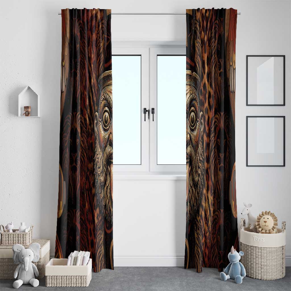 Bes Ancient Egyptian Window Curtain with Leopard Print Ankh and Eye of Horus Egyptian Deity Tribute - Wonder Print Shop