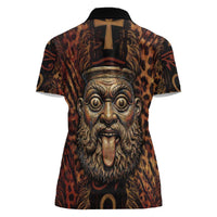 Bes Ancient Egyptian Women Polo Shirt with Leopard Print Ankh and Eye of Horus Egyptian Deity Tribute - Wonder Print Shop