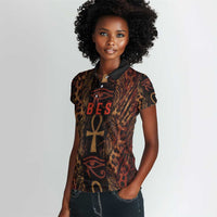 Bes Ancient Egyptian Women Polo Shirt with Leopard Print Ankh and Eye of Horus Egyptian Deity Tribute - Wonder Print Shop