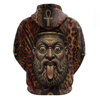 Bes Ancient Egyptian Zip Hoodie with Leopard Print Ankh and Eye of Horus Egyptian Deity Tribute - Wonder Print Shop