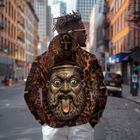 Bes Ancient Egyptian Zip Hoodie with Leopard Print Ankh and Eye of Horus Egyptian Deity Tribute - Wonder Print Shop