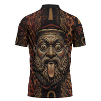 Bes Ancient Egyptian Zipper Polo Shirt with Leopard Print Ankh and Eye of Horus Egyptian Deity Tribute - Wonder Print Shop