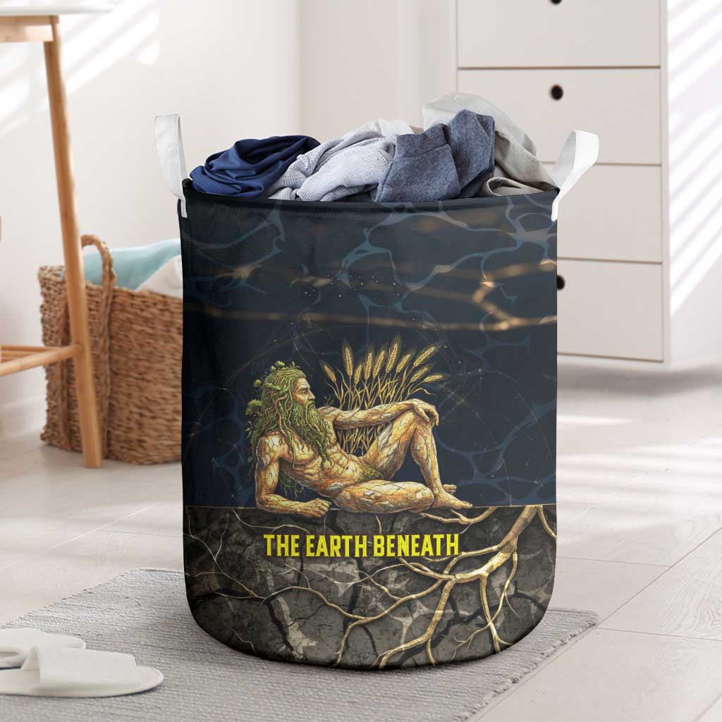 Geb Laundry Basket Ancient Egyptian Cracked Earth and Wheat Illustration Egyptian Earth God - Wonder Print Shop