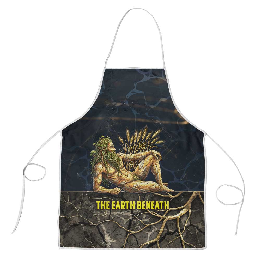 Geb Apron Ancient Egyptian Cracked Earth and Wheat Illustration Egyptian Earth God - Wonder Print Shop