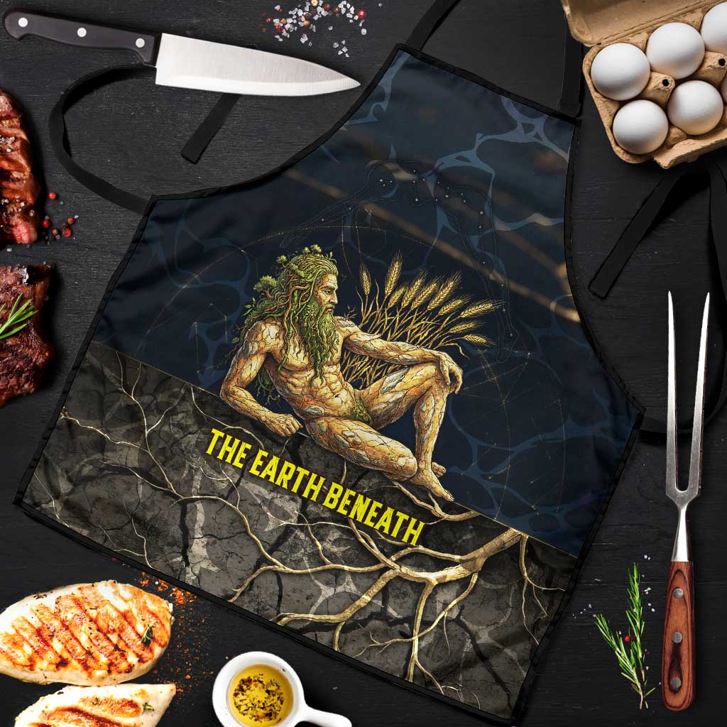 Geb Apron Ancient Egyptian Cracked Earth and Wheat Illustration Egyptian Earth God - Wonder Print Shop