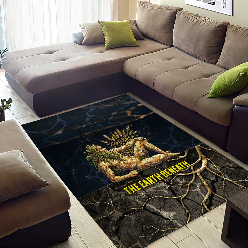 Geb Area Rug Ancient Egyptian Cracked Earth and Wheat Illustration Egyptian Earth God - Wonder Print Shop