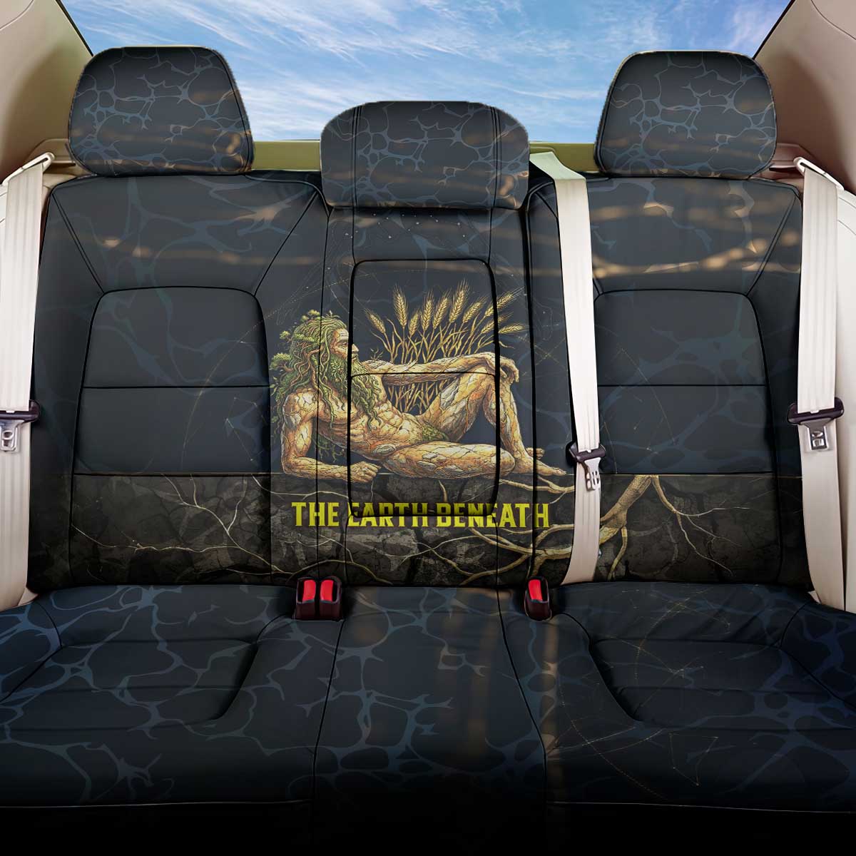 Geb Back Car Seat Cover Ancient Egyptian Cracked Earth and Wheat Illustration Egyptian Earth God - Wonder Print Shop
