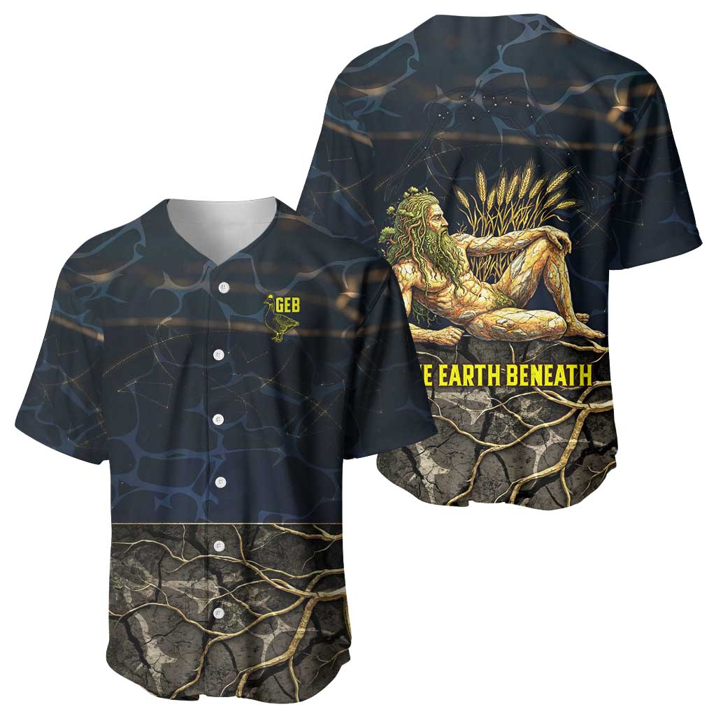 Geb Baseball Jersey Ancient Egyptian Cracked Earth and Wheat Illustration Egyptian Earth God - Wonder Print Shop