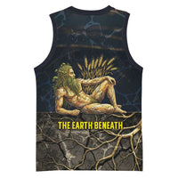Geb Basketball Jersey Ancient Egyptian Cracked Earth and Wheat Illustration Egyptian Earth God - Wonder Print Shop