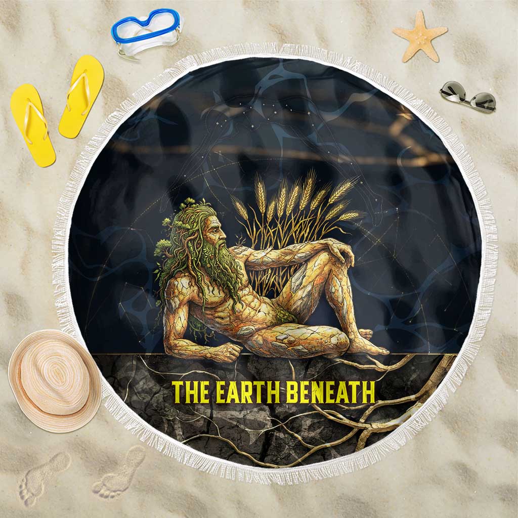 Geb Beach Blanket Ancient Egyptian Cracked Earth and Wheat Illustration Egyptian Earth God - undefined