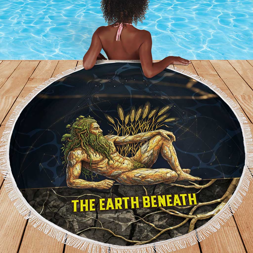 Geb Beach Blanket Ancient Egyptian Cracked Earth and Wheat Illustration Egyptian Earth God - undefined