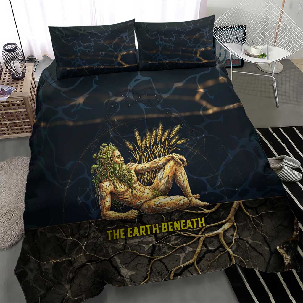 Geb Bedding Set Ancient Egyptian Cracked Earth and Wheat Illustration Egyptian Earth God - Wonder Print Shop