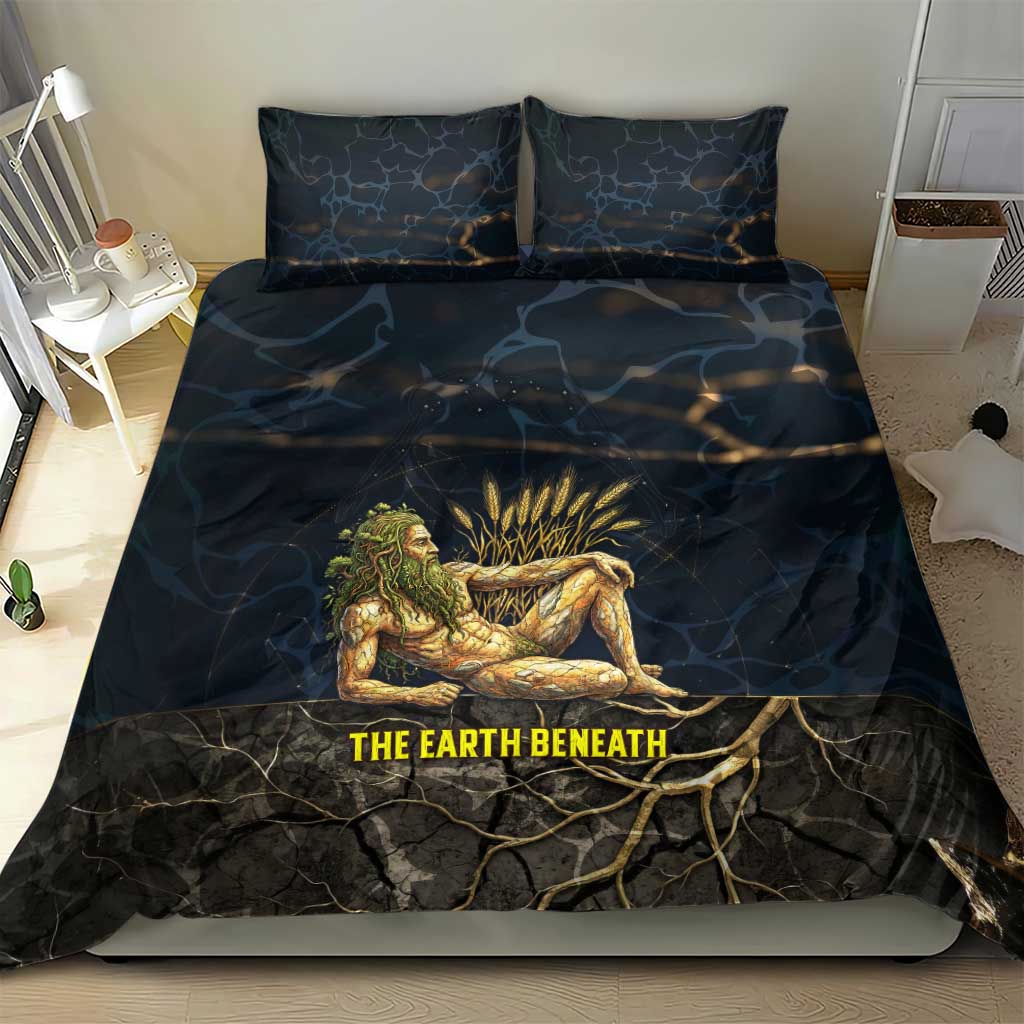 Geb Bedding Set Ancient Egyptian Cracked Earth and Wheat Illustration Egyptian Earth God - Wonder Print Shop