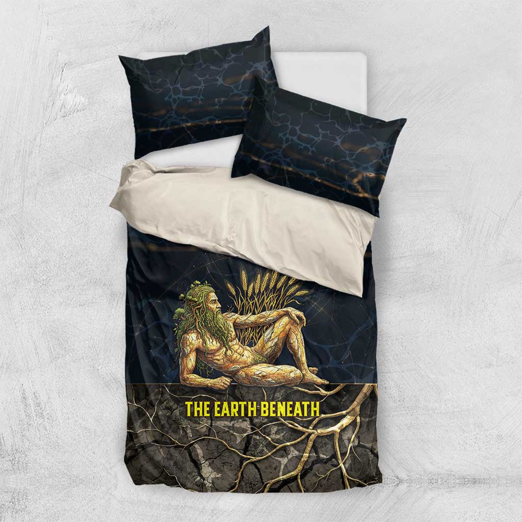 Geb Bedding Set Ancient Egyptian Cracked Earth and Wheat Illustration Egyptian Earth God - Wonder Print Shop
