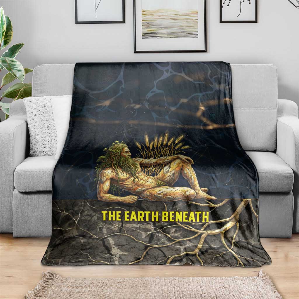 Geb Blanket Ancient Egyptian Cracked Earth and Wheat Illustration Egyptian Earth God - Wonder Print Shop