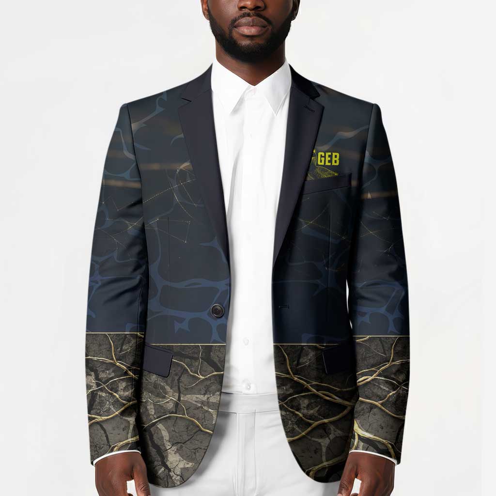 Geb Blazer Ancient Egyptian Cracked Earth and Wheat Illustration Egyptian Earth God - Wonder Print Shop