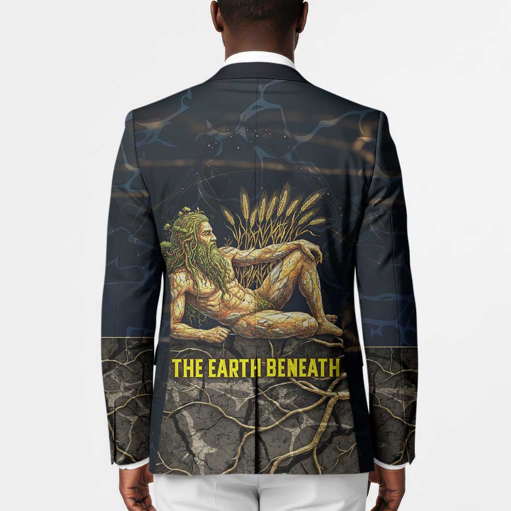 Geb Blazer Ancient Egyptian Cracked Earth and Wheat Illustration Egyptian Earth God - Wonder Print Shop