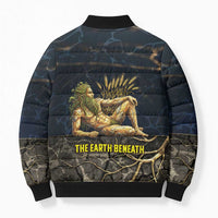 Geb Bomber Puffer Jacket Ancient Egyptian Cracked Earth and Wheat Illustration Egyptian Earth God - Wonder Print Shop