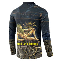 Geb Button Sweatshirt Ancient Egyptian Cracked Earth and Wheat Illustration Egyptian Earth God