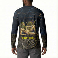 Geb Button Sweatshirt Ancient Egyptian Cracked Earth and Wheat Illustration Egyptian Earth God