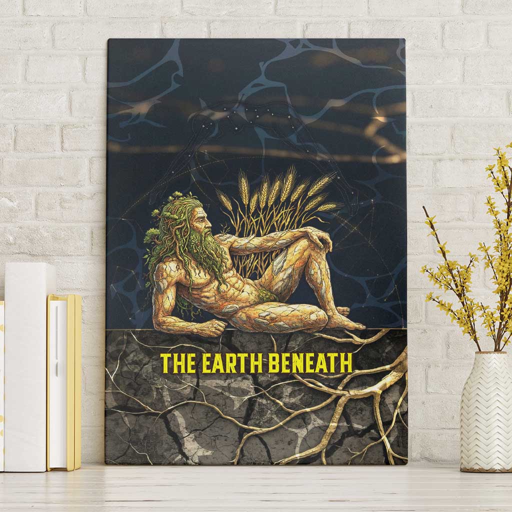 Geb Canvas Wall Art Ancient Egyptian Cracked Earth and Wheat Illustration Egyptian Earth God - Wonder Print Shop