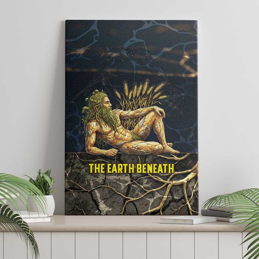Geb Canvas Wall Art Ancient Egyptian Cracked Earth and Wheat Illustration Egyptian Earth God - Wonder Print Shop