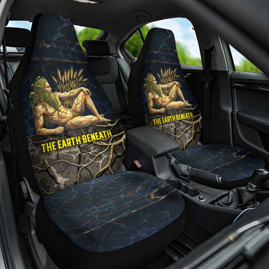 Geb Car Seat Cover Ancient Egyptian Cracked Earth and Wheat Illustration Egyptian Earth God - Wonder Print Shop