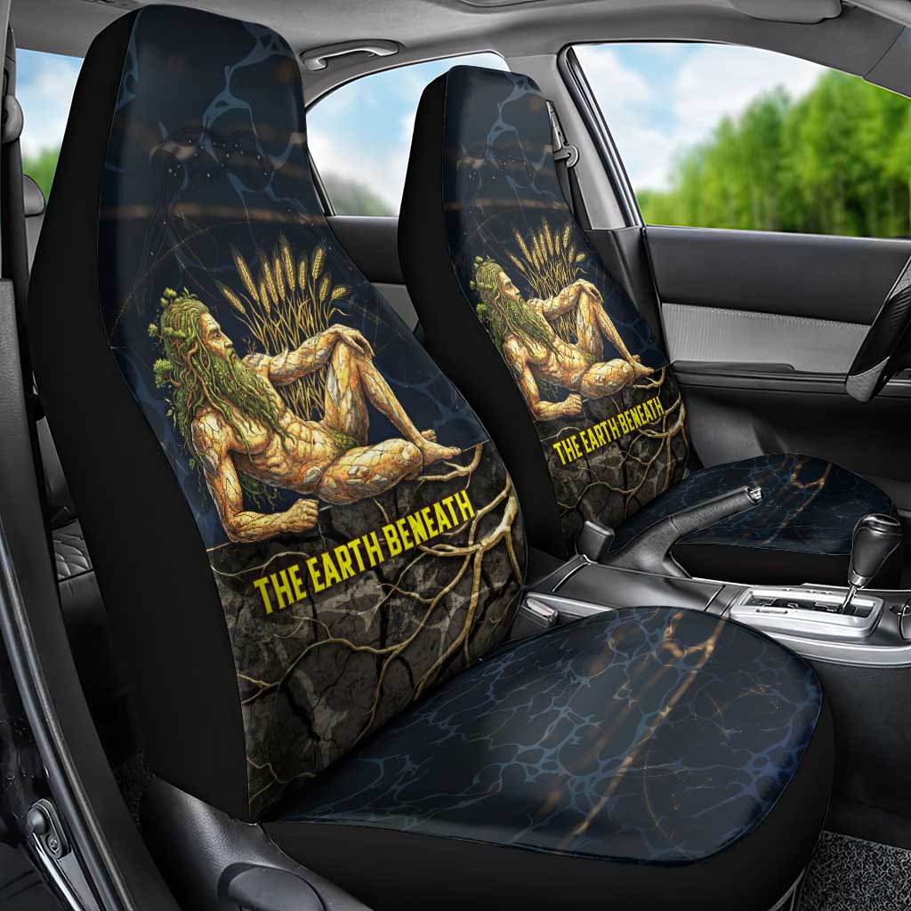 Geb Car Seat Cover Ancient Egyptian Cracked Earth and Wheat Illustration Egyptian Earth God - Wonder Print Shop