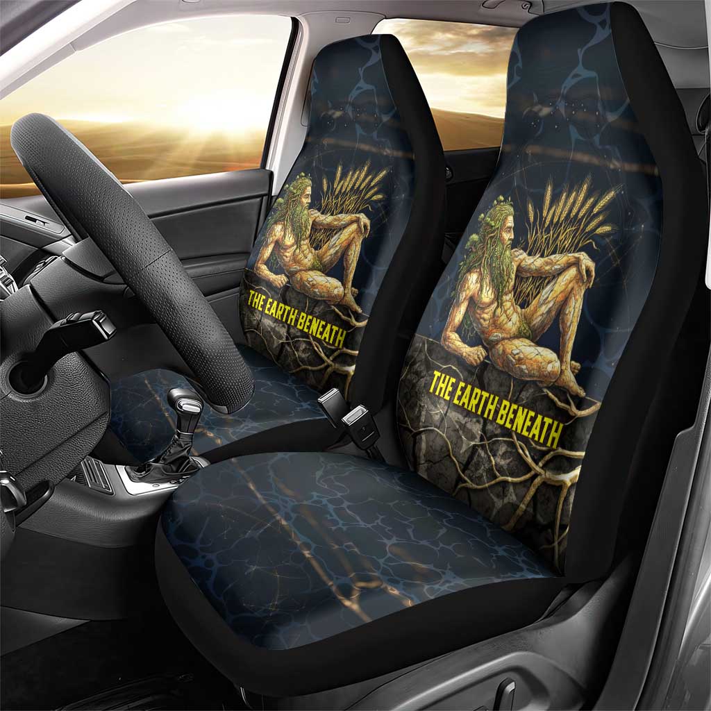 Geb Car Seat Cover Ancient Egyptian Cracked Earth and Wheat Illustration Egyptian Earth God - Wonder Print Shop