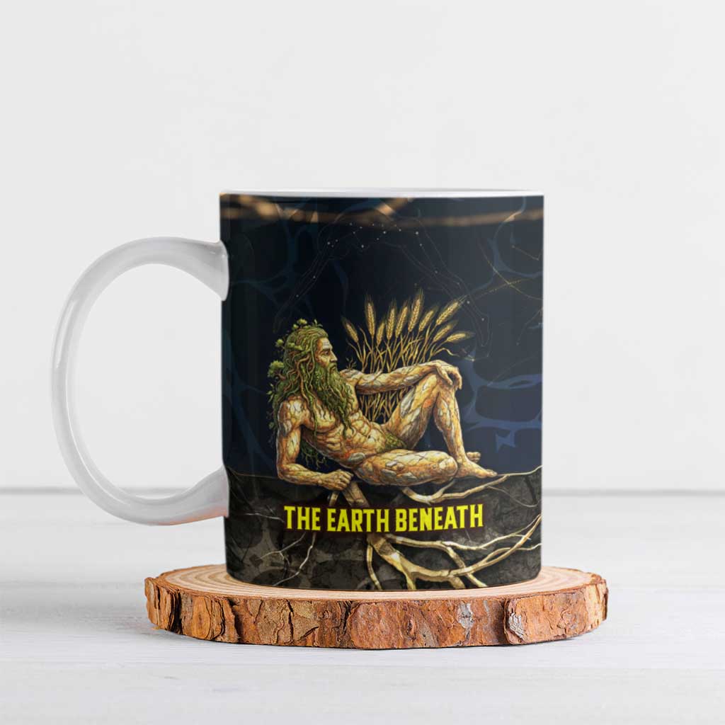 Geb Ceramic Mug Ancient Egyptian Cracked Earth and Wheat Illustration Egyptian Earth God - Wonder Print Shop