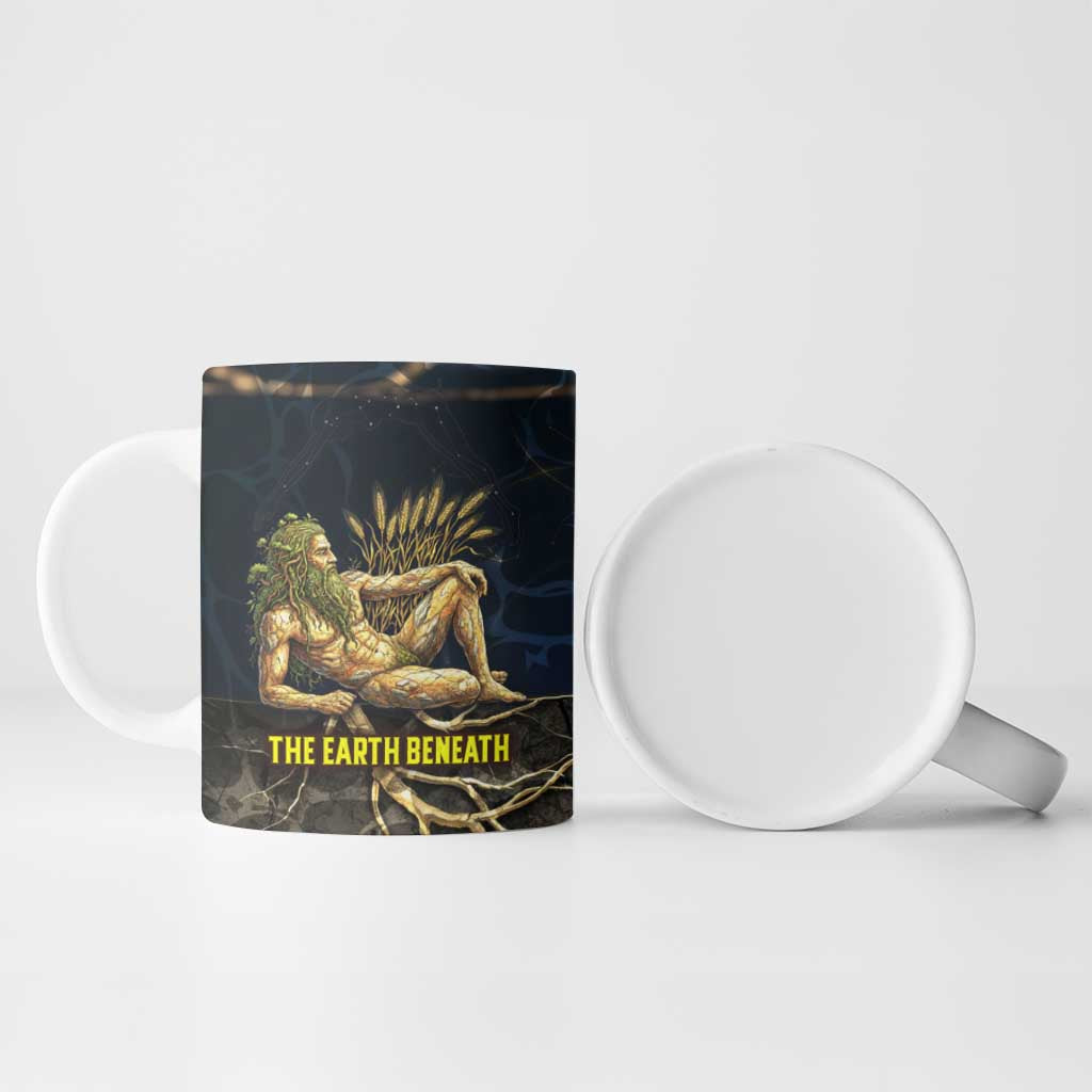 Geb Ceramic Mug Ancient Egyptian Cracked Earth and Wheat Illustration Egyptian Earth God - Wonder Print Shop