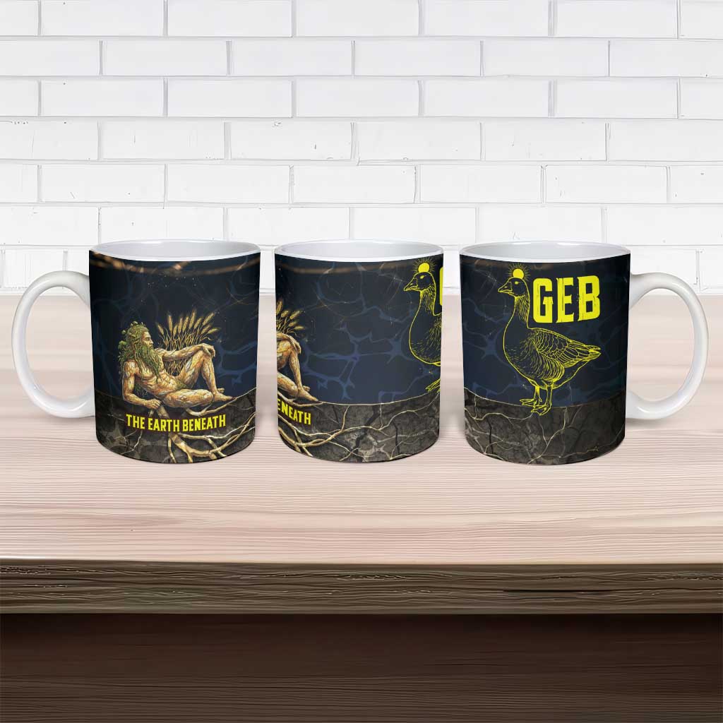 Geb Ceramic Mug Ancient Egyptian Cracked Earth and Wheat Illustration Egyptian Earth God - Wonder Print Shop