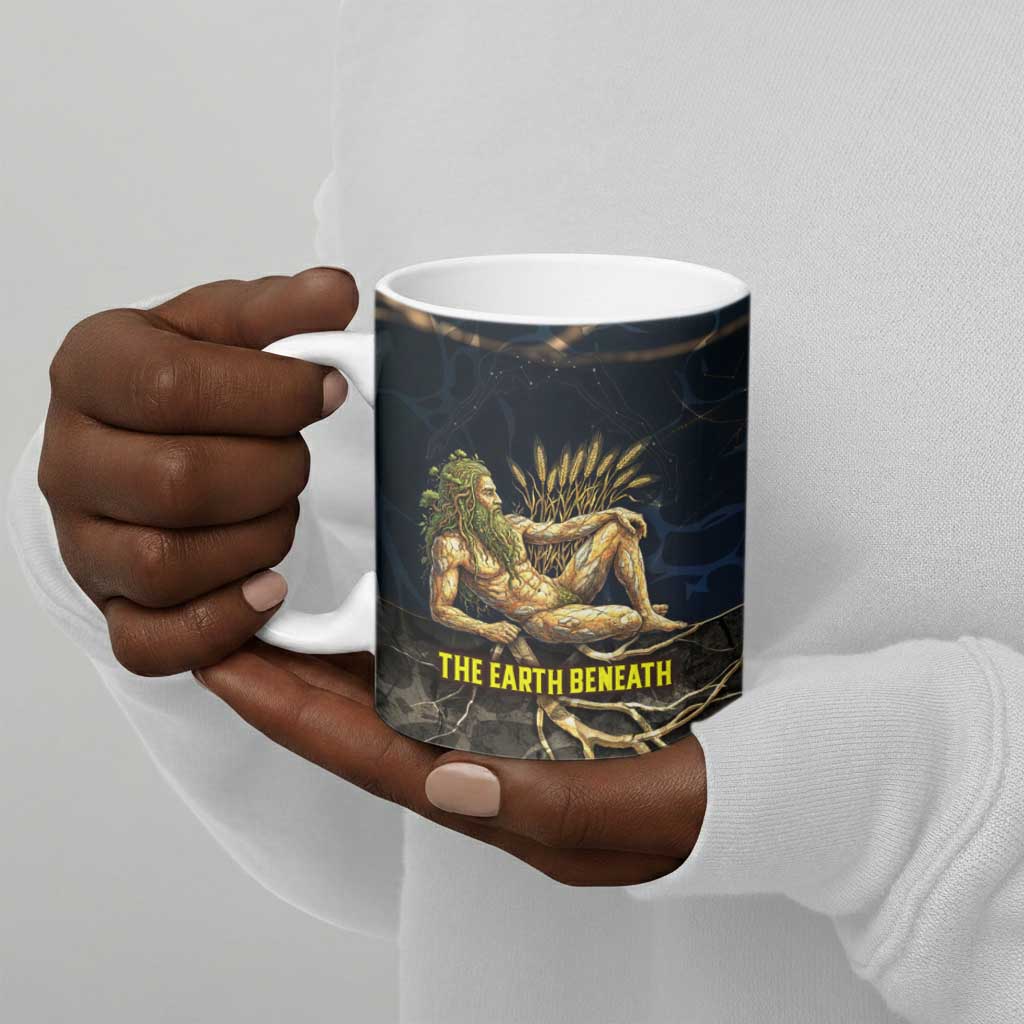 Geb Ceramic Mug Ancient Egyptian Cracked Earth and Wheat Illustration Egyptian Earth God - Wonder Print Shop