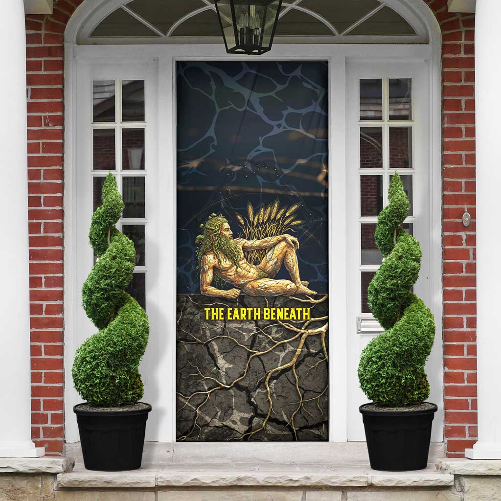 Geb Door Cover Ancient Egyptian Cracked Earth and Wheat Illustration Egyptian Earth God - Wonder Print Shop