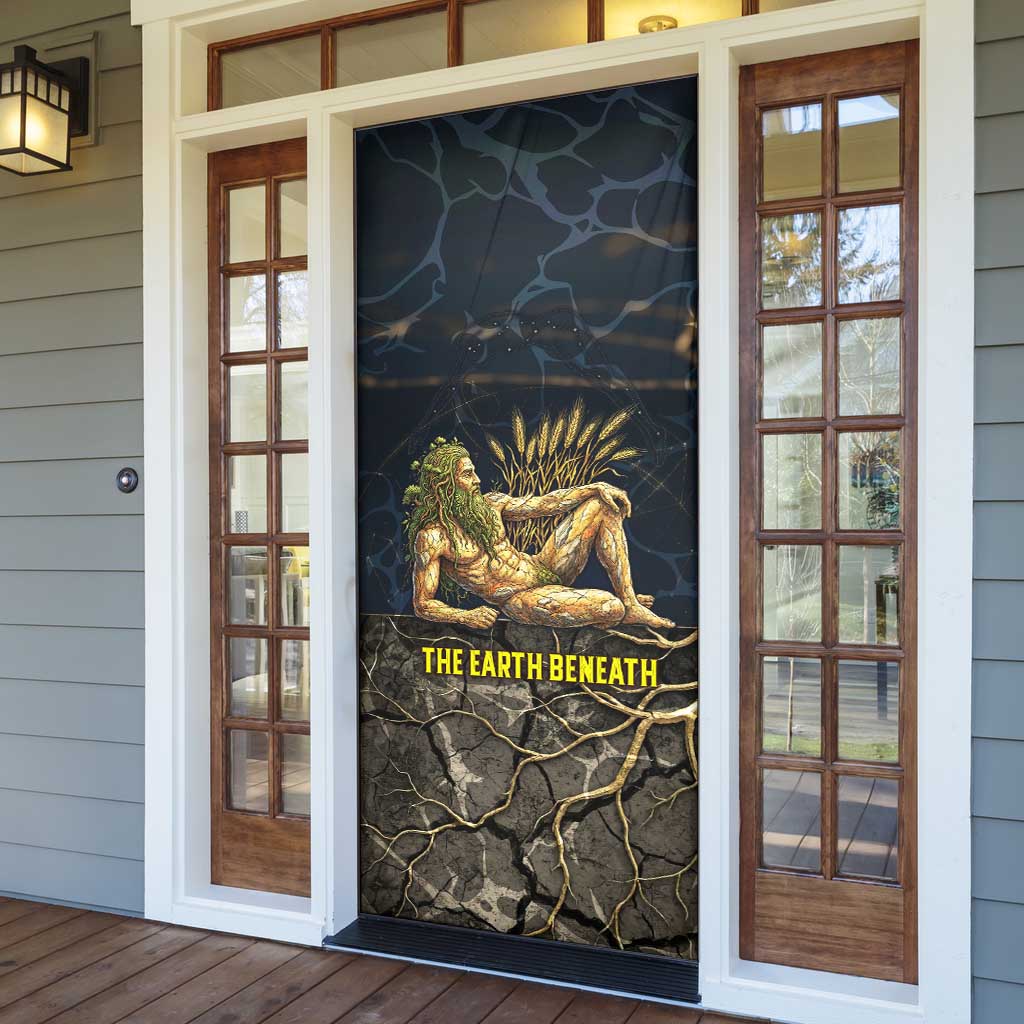 Geb Door Cover Ancient Egyptian Cracked Earth and Wheat Illustration Egyptian Earth God - Wonder Print Shop