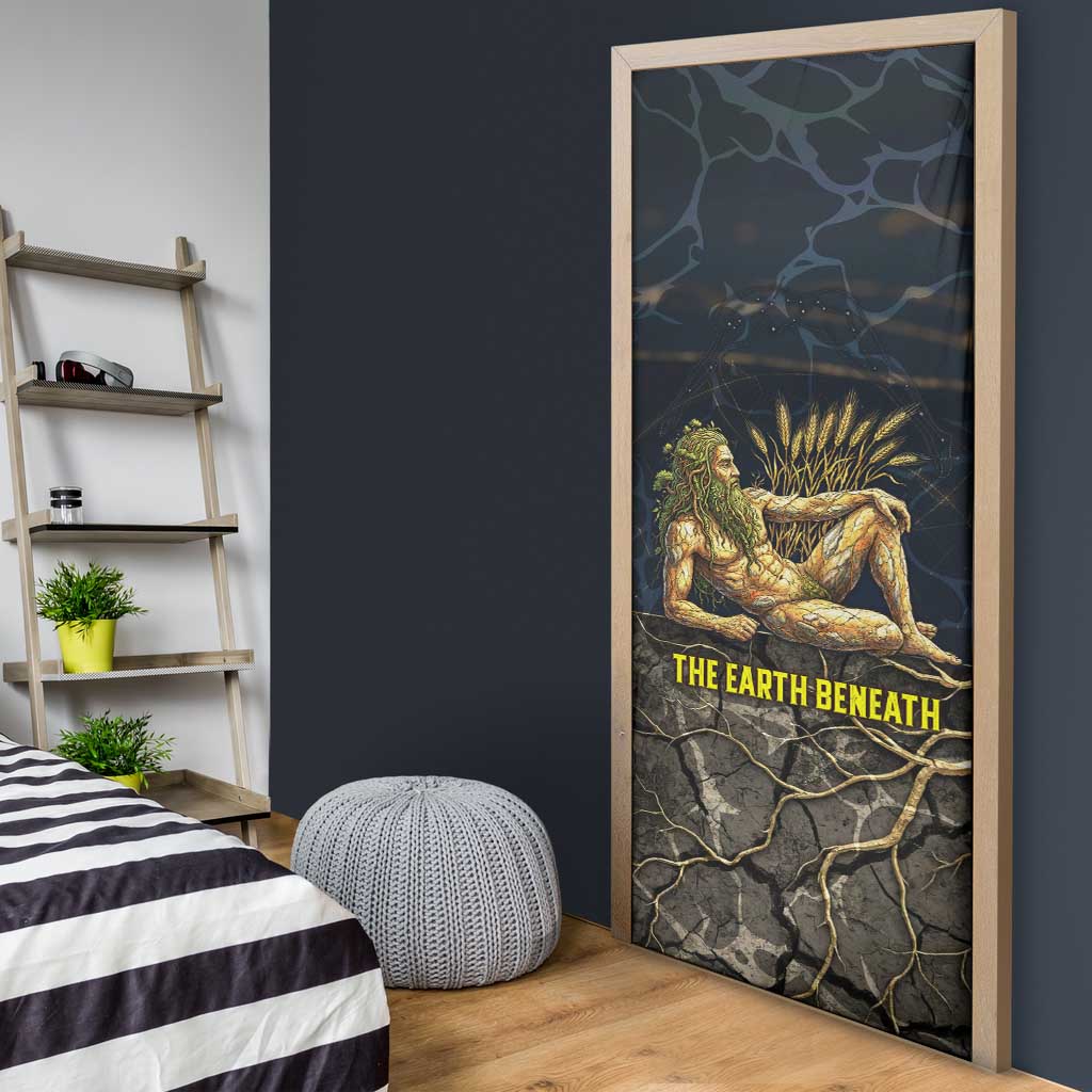 Geb Door Cover Ancient Egyptian Cracked Earth and Wheat Illustration Egyptian Earth God - Wonder Print Shop