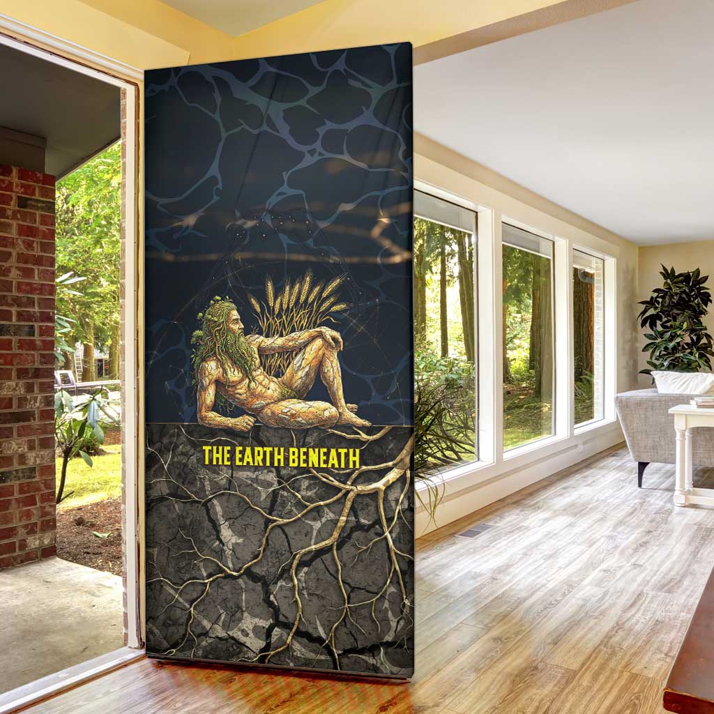 Geb Door Cover Ancient Egyptian Cracked Earth and Wheat Illustration Egyptian Earth God - Wonder Print Shop