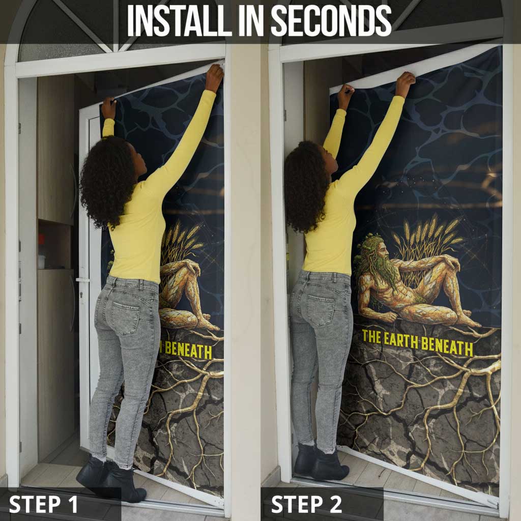 Geb Door Cover Ancient Egyptian Cracked Earth and Wheat Illustration Egyptian Earth God - Wonder Print Shop