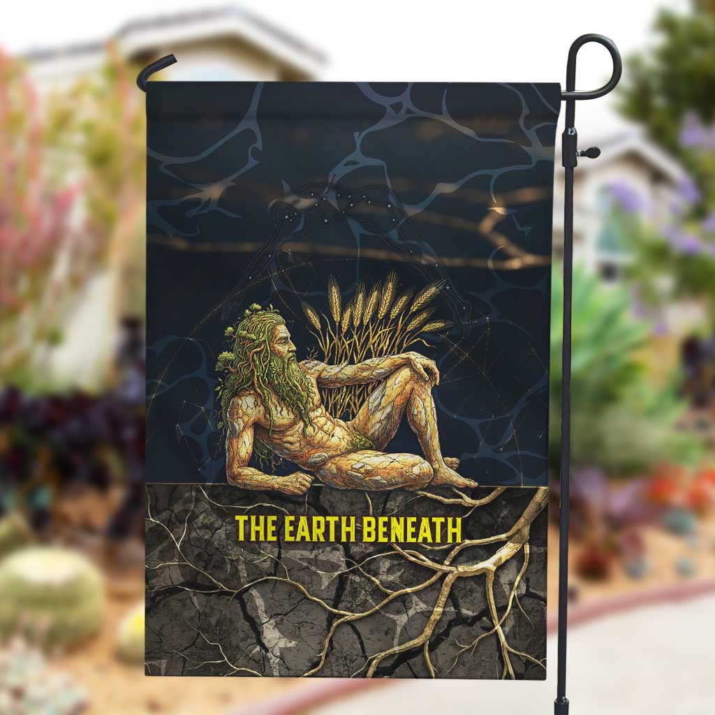 Geb Garden Flag Ancient Egyptian Cracked Earth and Wheat Illustration Egyptian Earth God - Wonder Print Shop
